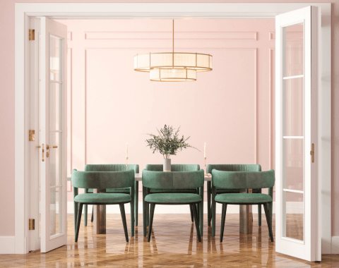 Salle à manger tendances rose et verte