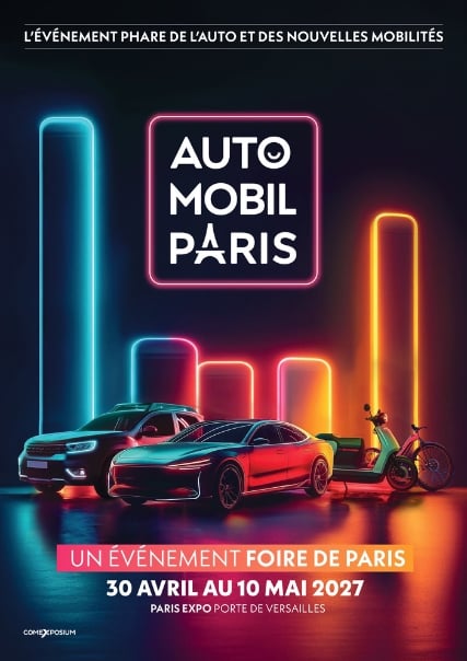 Affiche Auto Mobil Paris 2027, événement Foire de Paris dédié à l’automobile et aux nouvelles mobilités