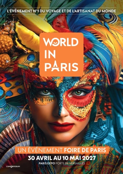 Affiche World in Paris 2027, événement Foire de Paris dédié au voyage et à l’artisanat du monde