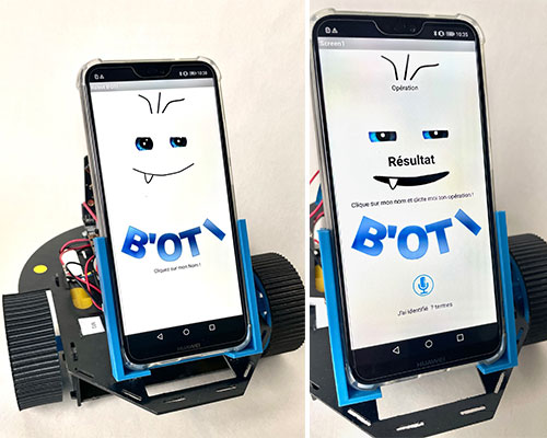 Philippe Gesset et ses élèves, pour le projet B'OTI : Robot d'aide personnel intelligent avec un ensemble d'applications mobiles et d'objets pour l'aide à la personne.